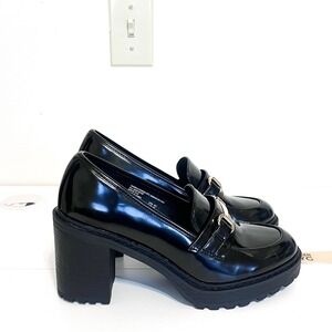 Madden NYC Womens Chunky Lug Penny Loafers Size 8.5 Black Platform Grunge Preppy